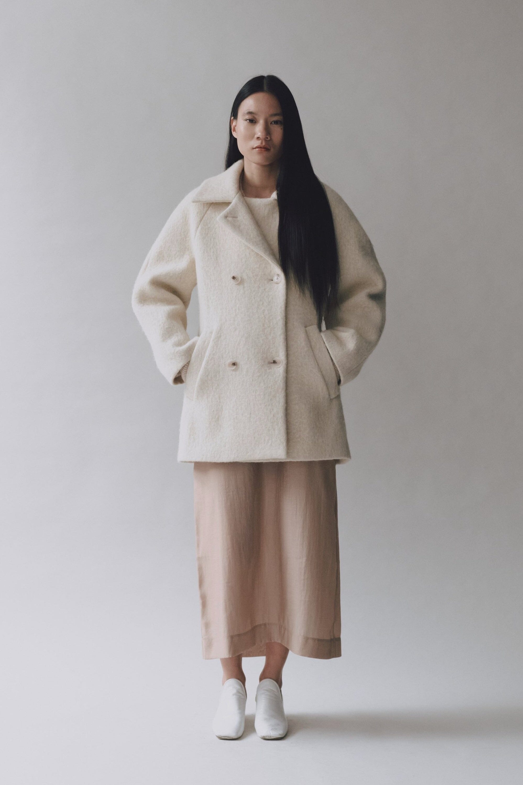 MIJEONG PARK | Wool & Alpaca Blend Boucle Coat - Cream - YUCCA