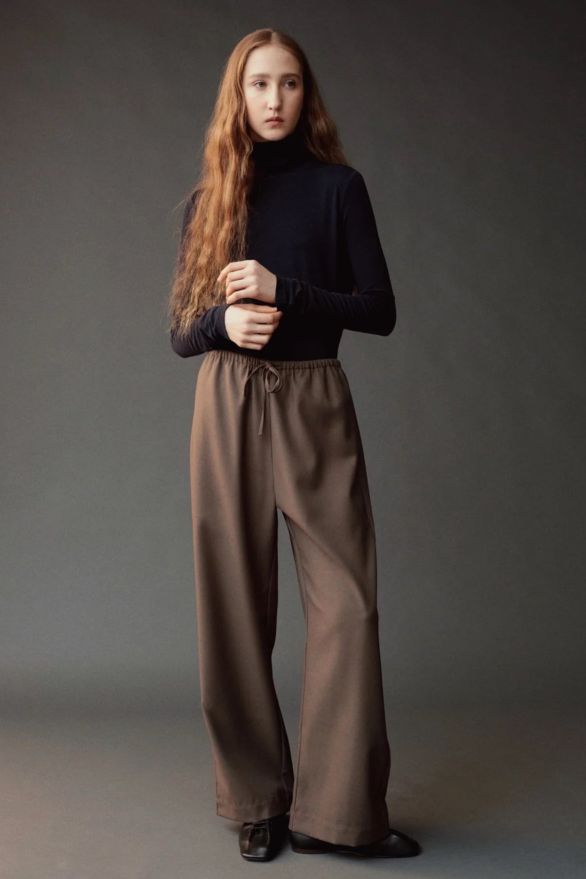 Front view of the Mijeong Park Wool Blend Drawstring Pants at SHOP YUCCA in Denver