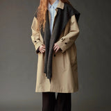Mijeong Park Wool Blend Knit Shawl Charcoal layered over beige trench coat at YUCCA Denver