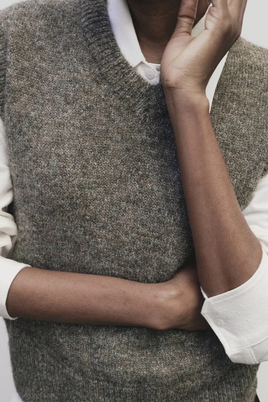 Mijeong Park - Wool Blend V-Neck Vest - Heather Brown - Shirts & Tops - YUCCA, boutique near me, women’s quality knitwear.