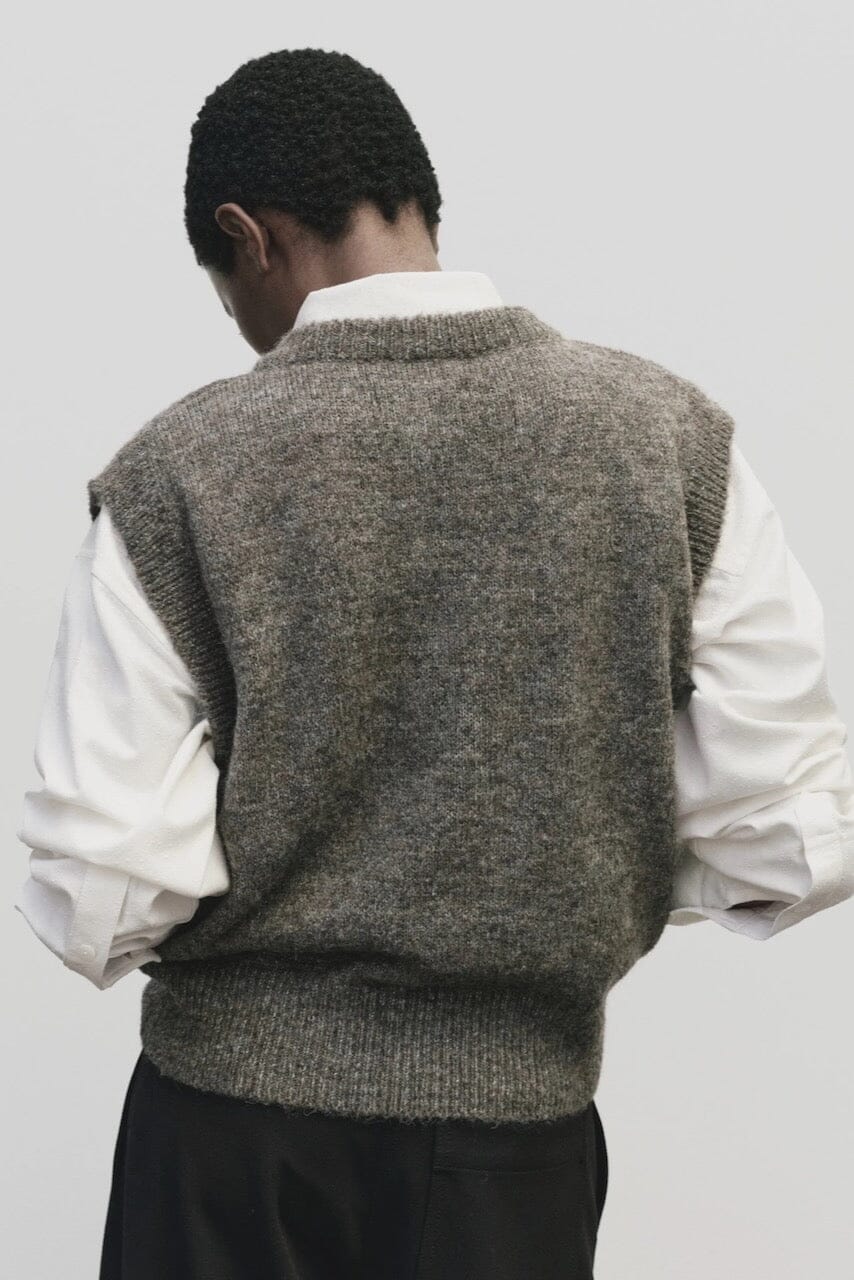 Mijeong Park - Wool Blend V-Neck Vest - Heather Brown - Shirts & Tops - YUCCA, boutique near me, women’s quality knitwear.