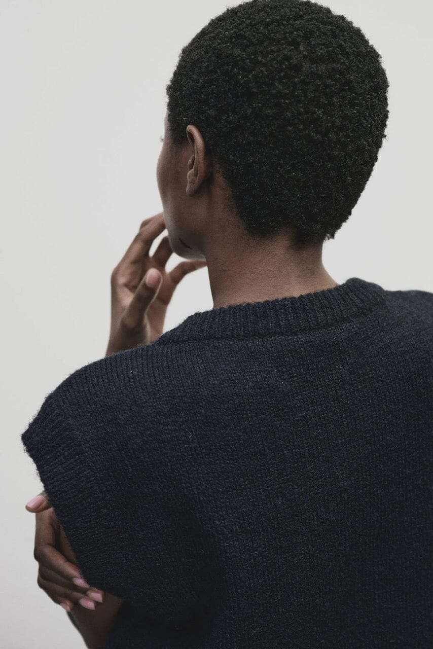 Mijeong Park - Wool Blend V-Neck Vest - Navy - Shirts & Tops - YUCCA, Yucca store Denver, women’s clothing boutique near me.