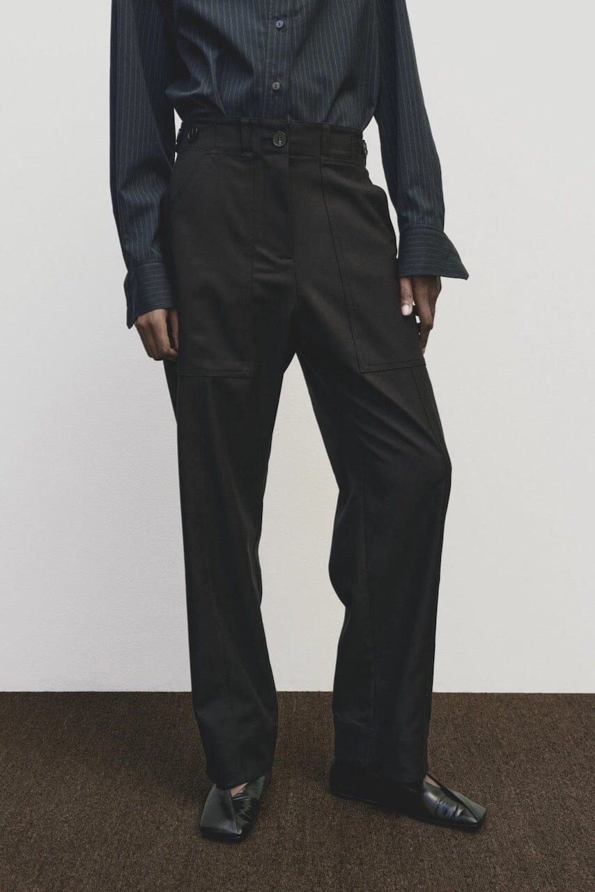 Mijeong Park - Wool Blend Workwear Pants - Navy - Pants - YUCCA, Women’s clothing store Denver, women’s elevated pants.