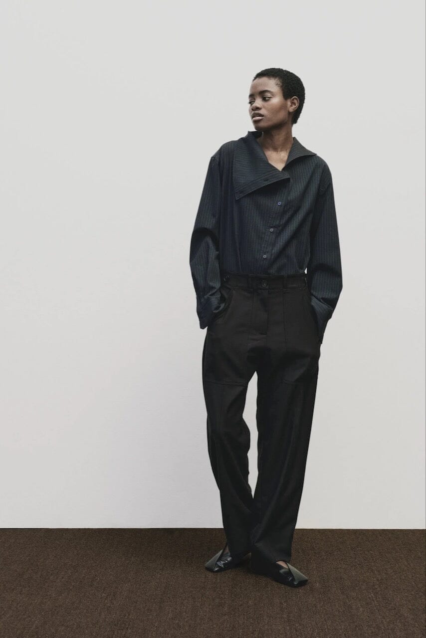 Mijeong Park - Wool Blend Workwear Pants - Navy - Pants - YUCCA, Women’s clothing store Denver, women’s elevated pants.