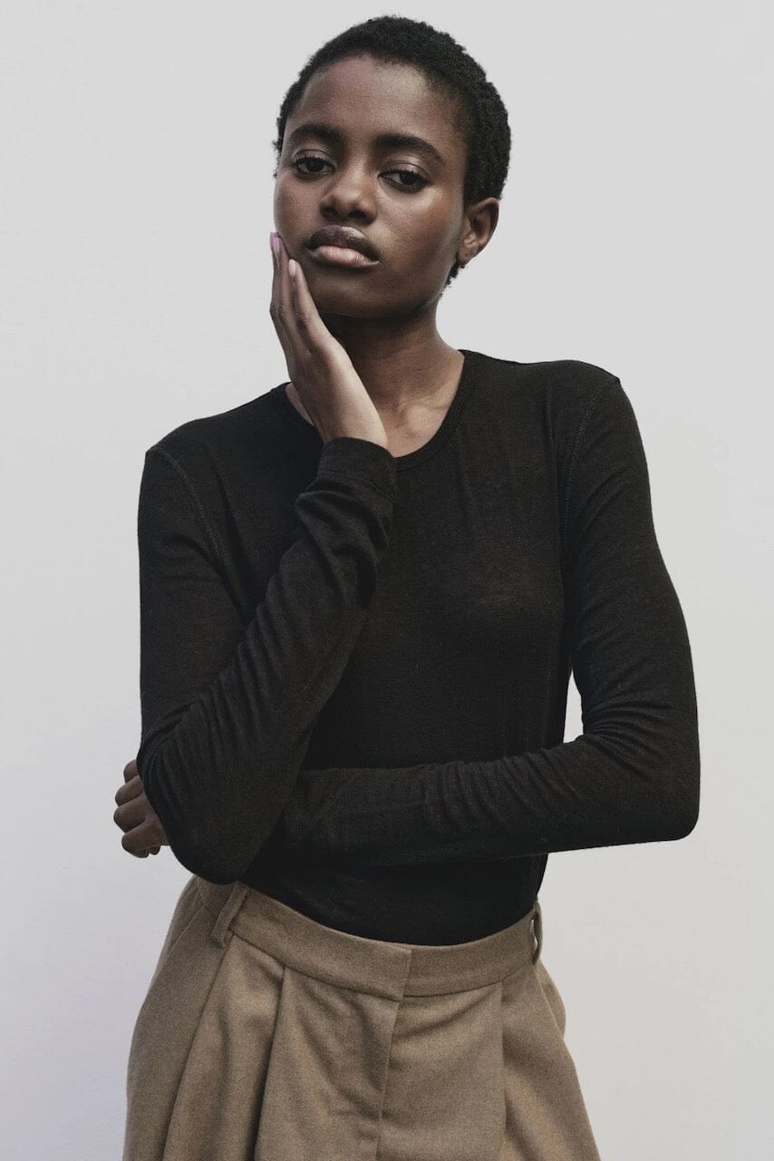 Mijeong Park - Wool Tencel Crewneck - Black - Shirts & Tops - YUCCA, Yucca store Denver, women’s clothing boutique near me.