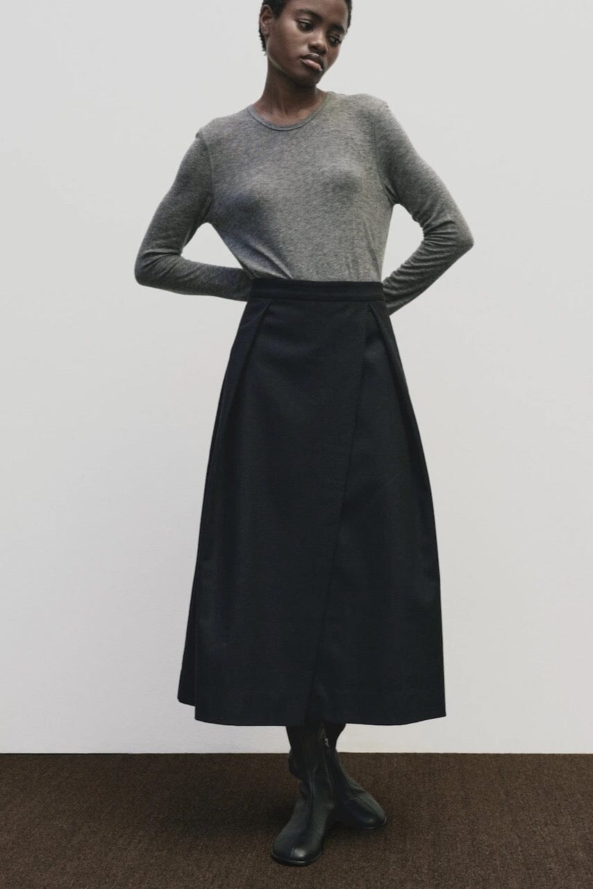 Heather gray slim fit wool Tencel crewneck sweater by Mijeong Park