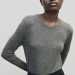 Heather gray slim fit wool Tencel crewneck sweater by Mijeong Park