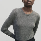 Heather gray slim fit wool Tencel crewneck sweater by Mijeong Park