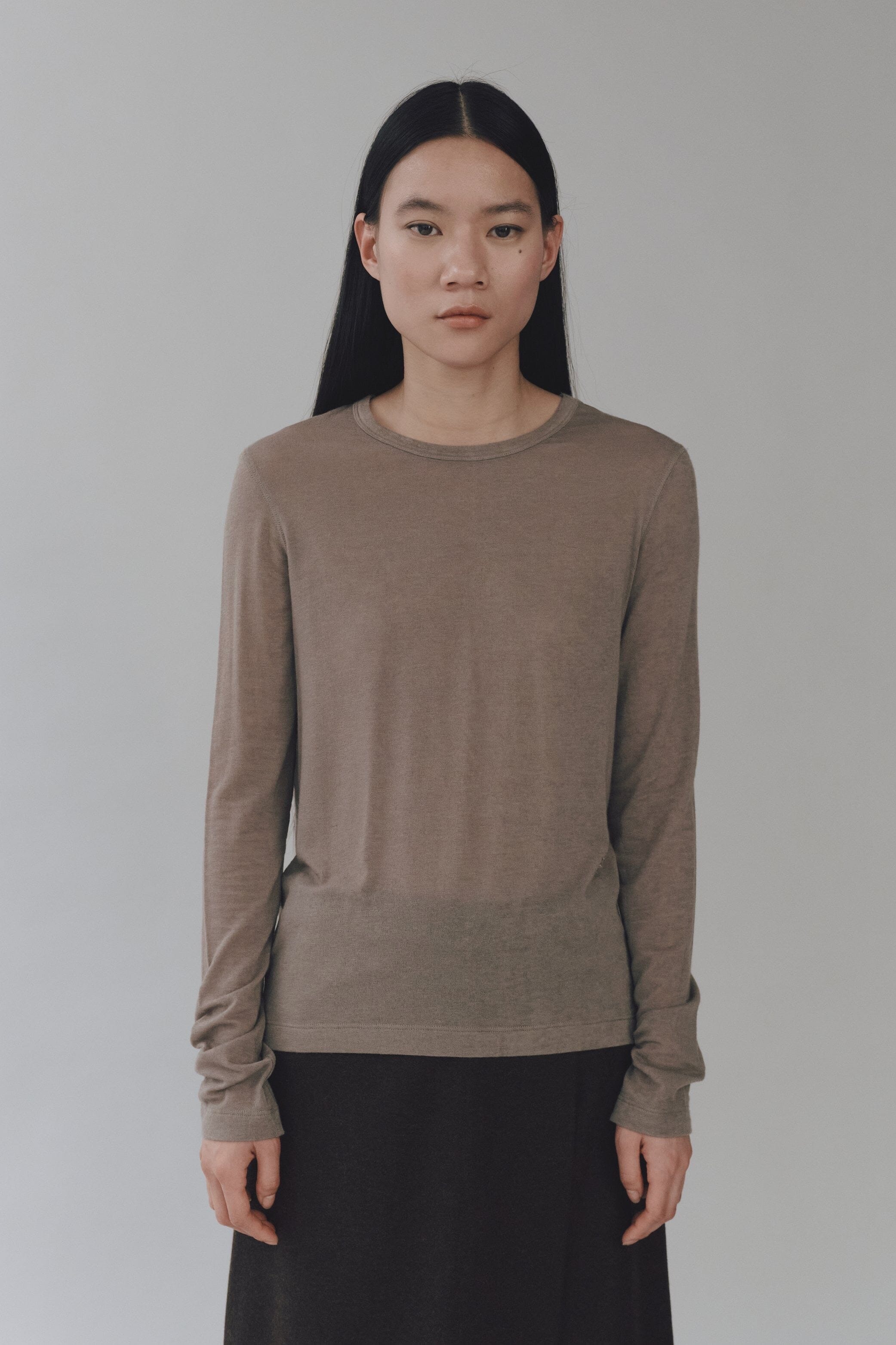 Mijeong Park | Wool Tencel Crewneck In Light Khaki - SHOP YUCCA Shirts & Tops MIJEONG PARK - YUCCA 