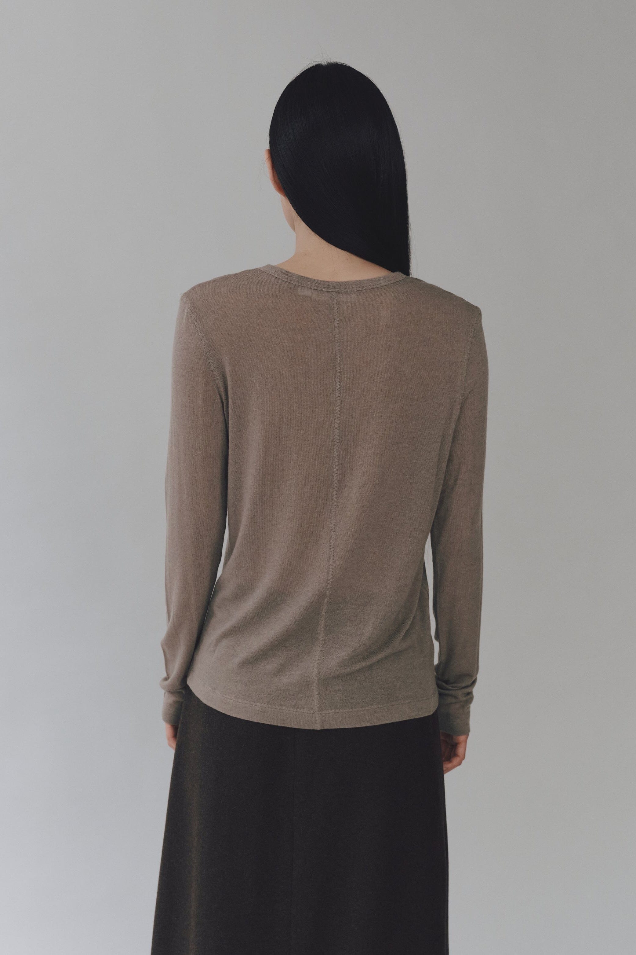 Mijeong Park | Wool Tencel Crewneck In Light Khaki - SHOP YUCCA Shirts & Tops MIJEONG PARK - YUCCA 