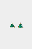 Earrings - YUCCA - green onyx mini stud earrings with gold plating and sterling silver posts, modern everyday studs.