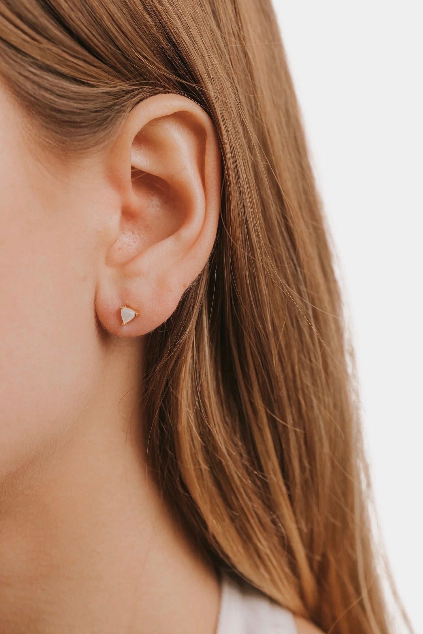 Earrings, YUCCA - mother of pearl mini stud earrings with gold plating and sterling silver posts, understated jewelry.