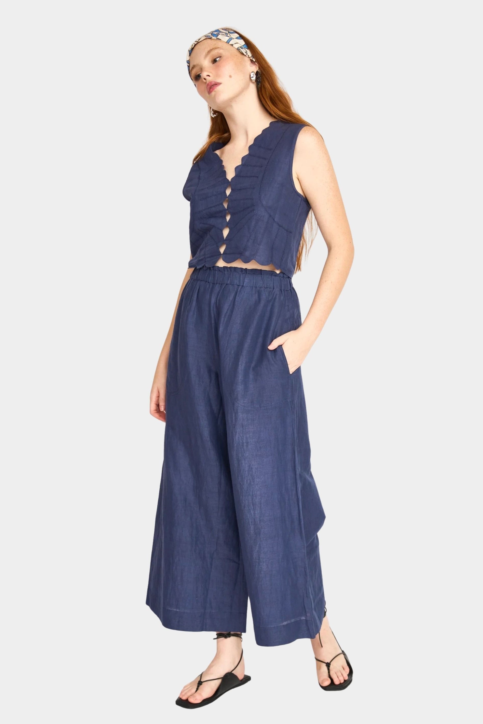 mirth blueberry cropped top styled with wide leg pants relaxed fit shop yucca denver
