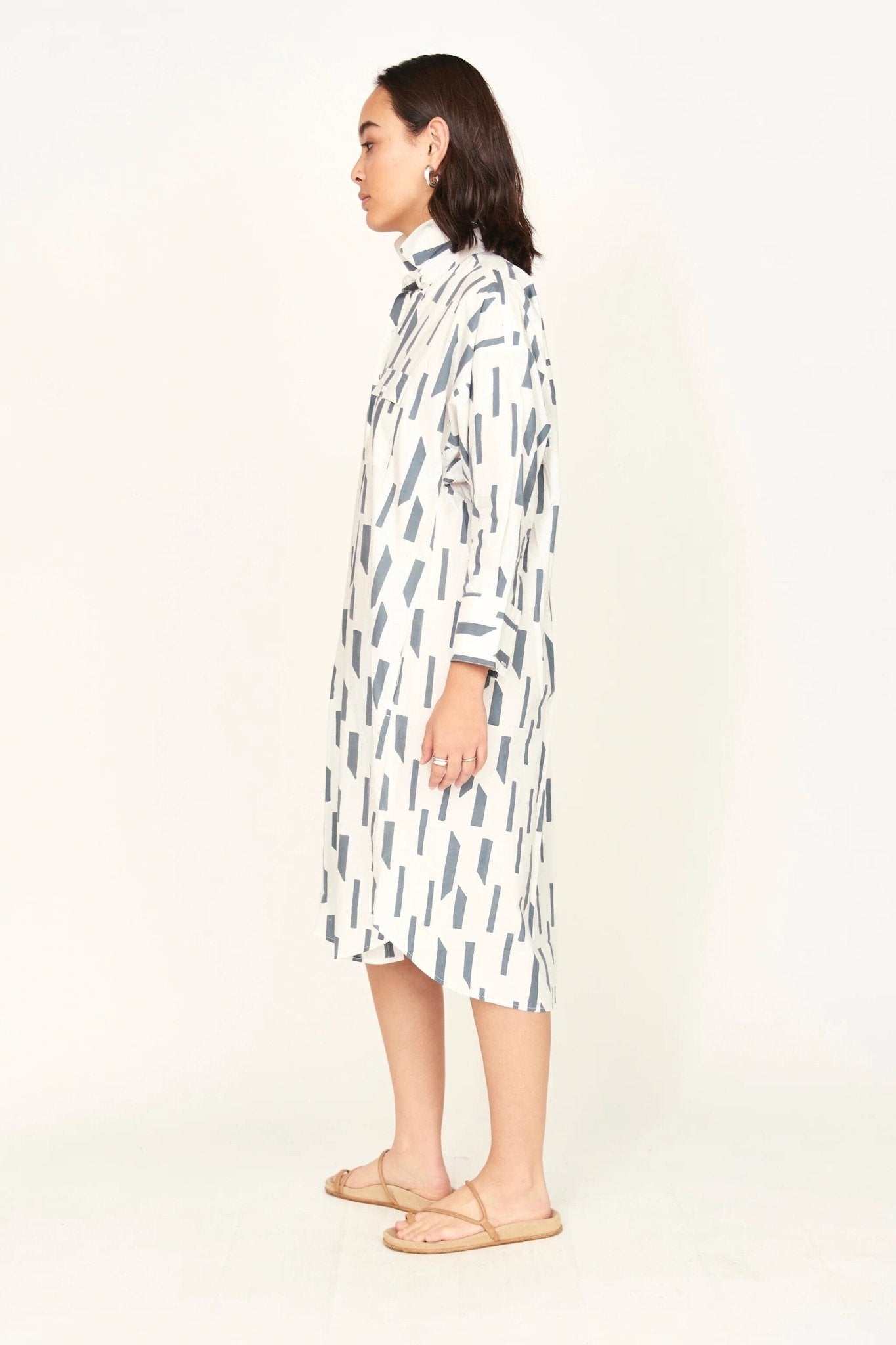 Mirth | Kyoto House Dress In White Rainfall - SHOP YUCCA Dress MIRTH - YUCCA, Women’s clothing store Denver, boutique stores near me, capsule wardrobe, women’s elevated basics, casual dresses Denver.