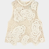 Santyani Crochet Floral Tank, Cream