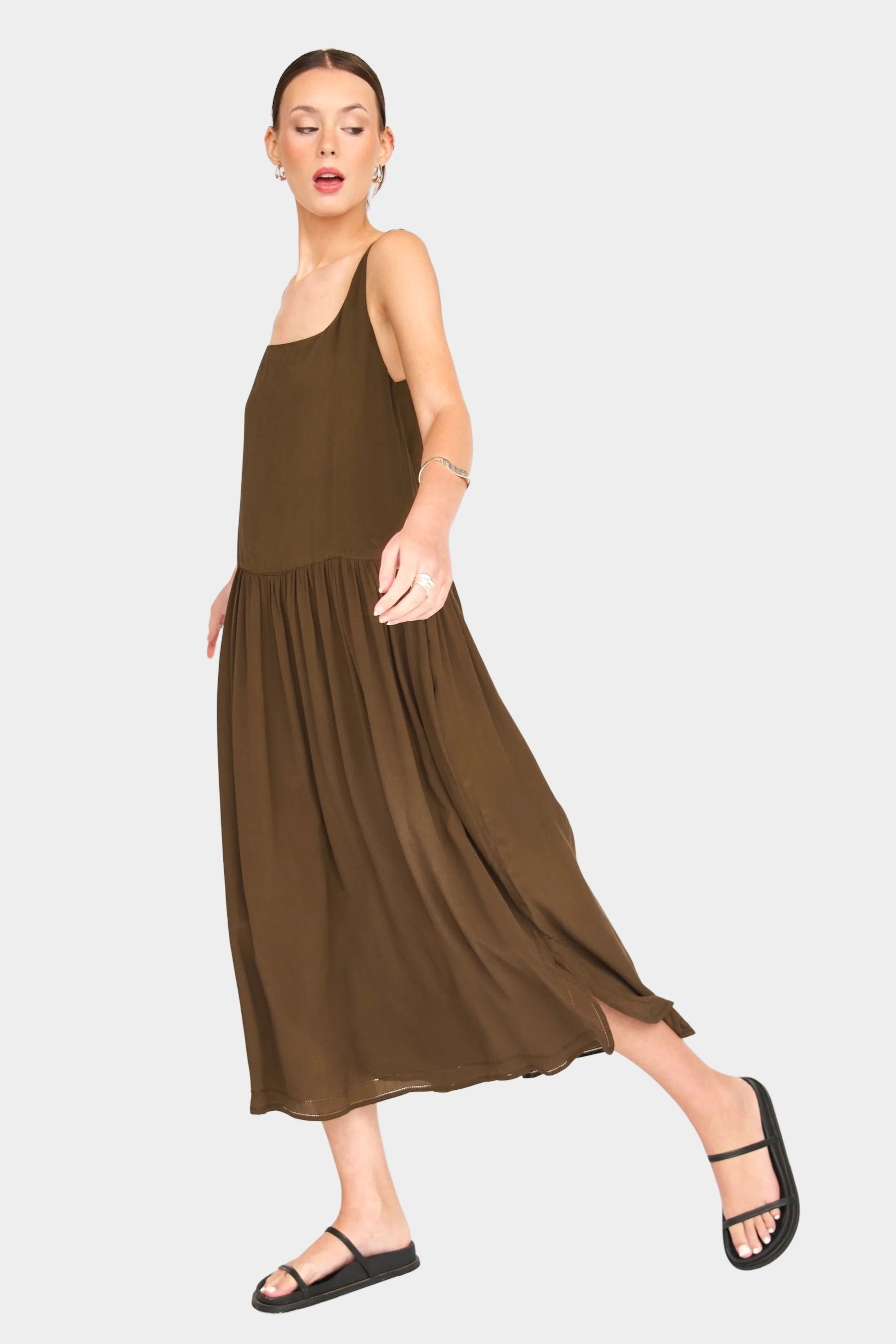 MIRTH Midi Dress | CHOCOLATE | Silk | XS