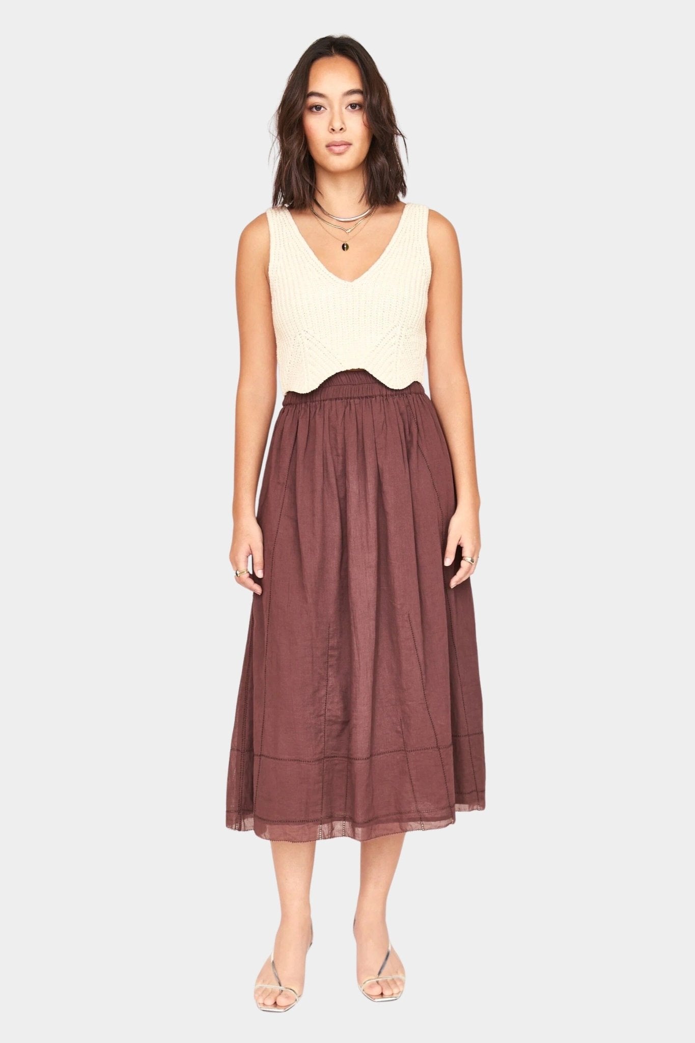 Mirth | Verona Skirt In Grappa - SHOP YUCCA Skirts MIRTH - YUCCA, Women’s clothing store Denver, women’s clothing website, women’s elevated skirts, clothing boutiques near me.