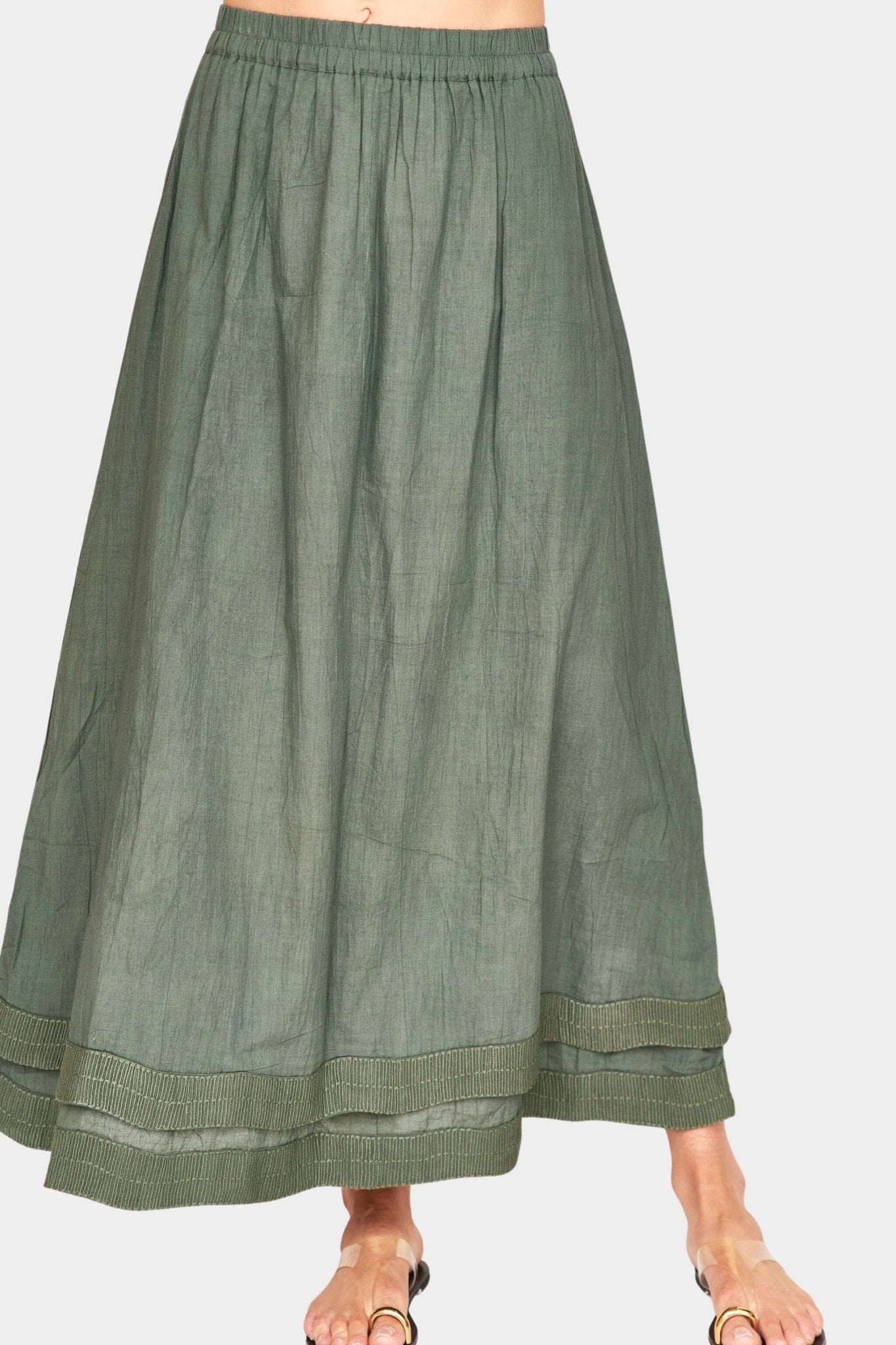 Mirth | Verona Skirt In Verde Fossil - SHOP YUCCA Skirts MIRTH - YUCCA, Women’s clothing store Denver, women’s clothing website, women’s elevated skirts, clothing boutiques near me.