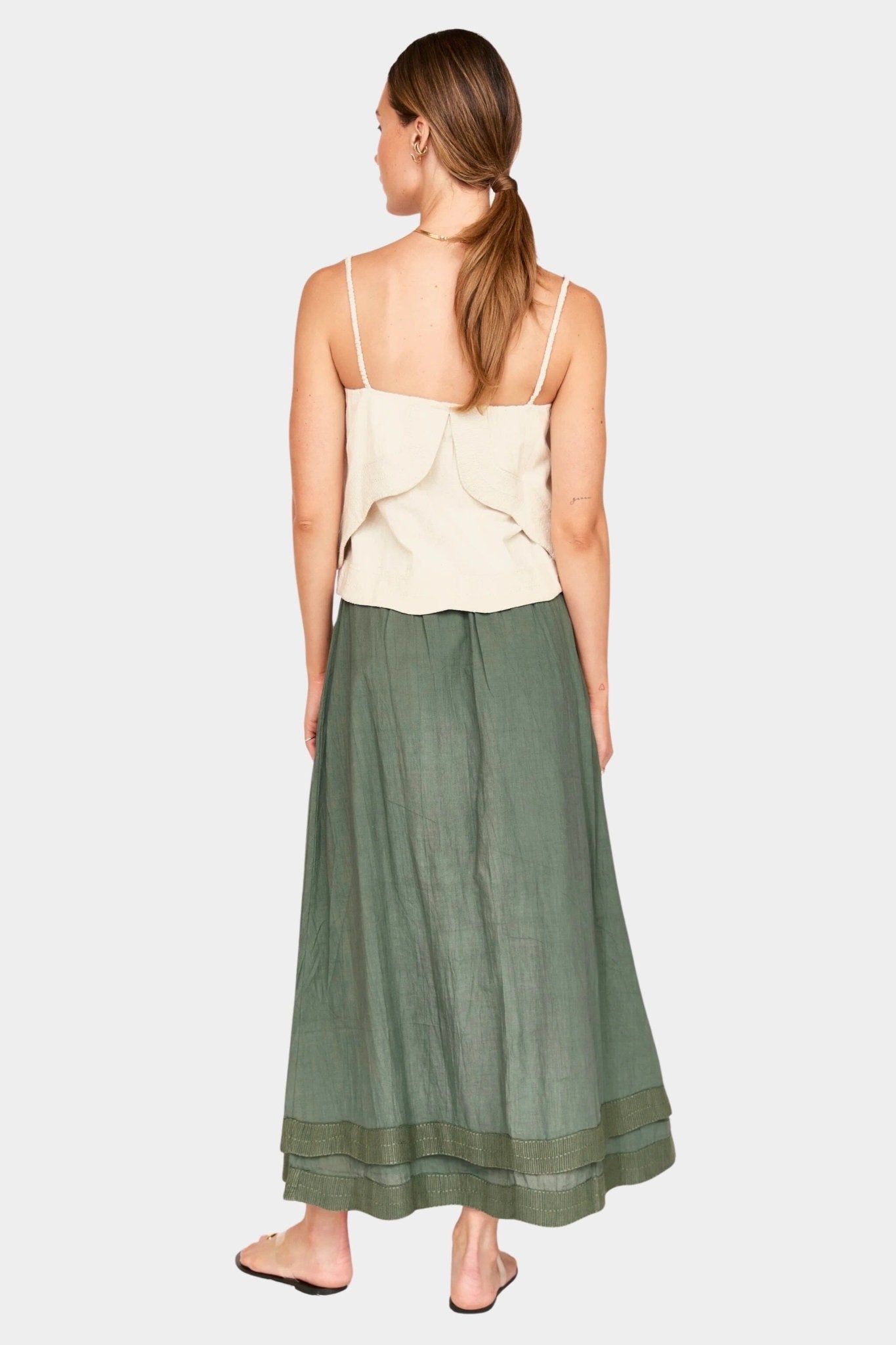 Mirth | Verona Skirt In Verde Fossil - SHOP YUCCA Skirts MIRTH - YUCCA, Women’s clothing store Denver, women’s clothing website, women’s elevated skirts, clothing boutiques near me.