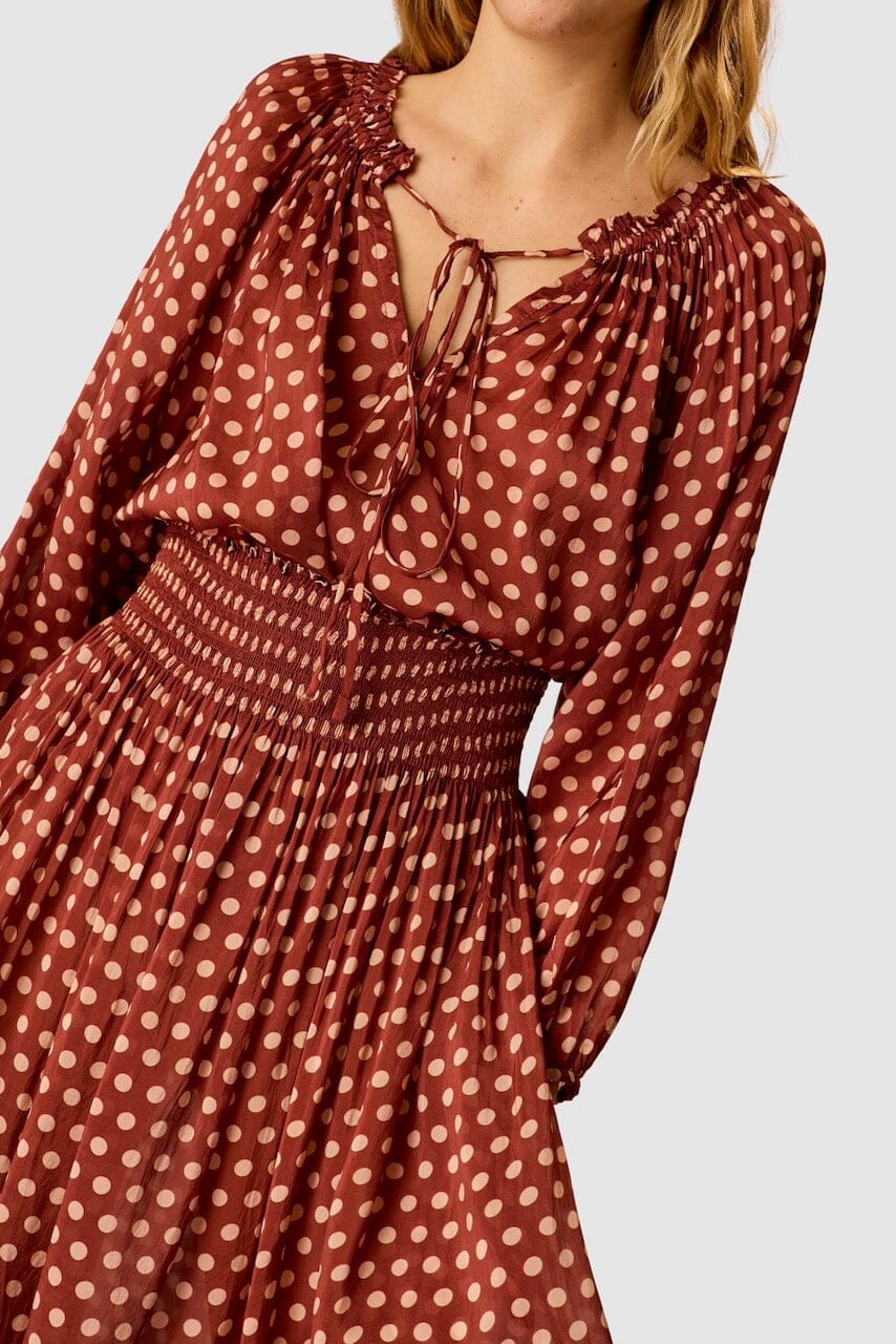 Natalie Martin - Ashley Top - Polkadot Cappuccino - Shirts & Tops - YUCCA, Boutiques Denver, stylish tops for women.