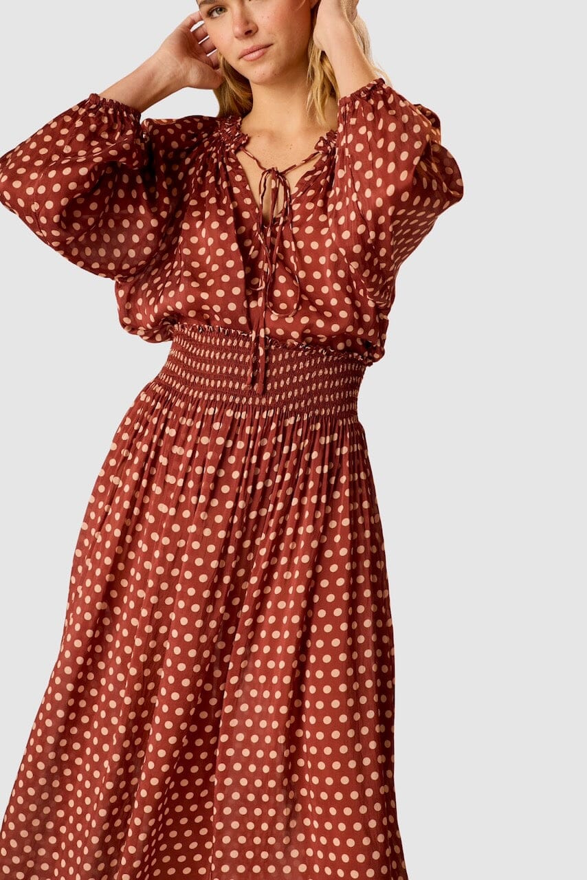 Natalie Martin - Ashley Top - Polkadot Cappuccino - Shirts & Tops - YUCCA, Boutiques Denver, stylish tops for women.