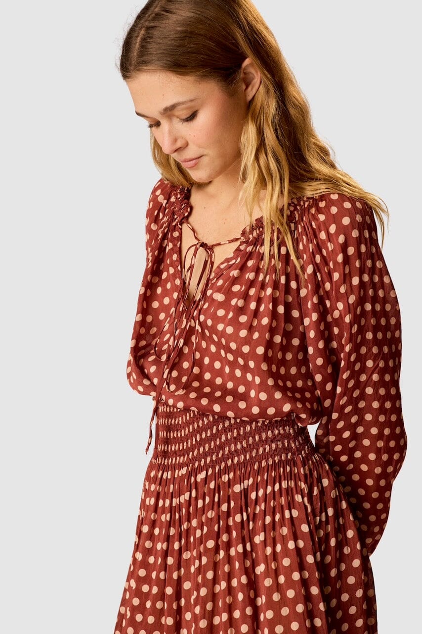 Natalie Martin - Ashley Top - Polkadot Cappuccino - Shirts & Tops - YUCCA, Boutiques Denver, stylish tops for women.