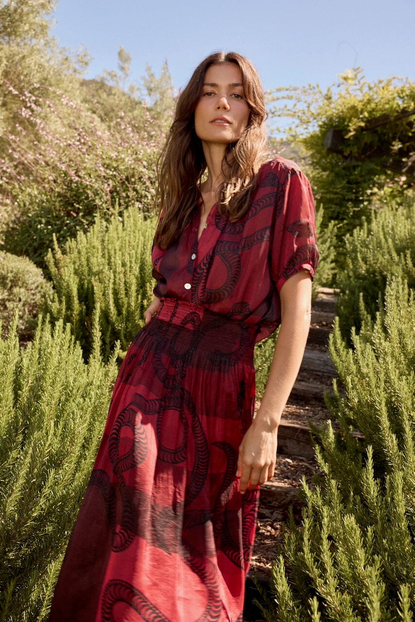 Natalie Martin - Bella Skirt - Ament Snake Oxblood - Skirts - YUCCA, women’s elevated skirts, clothing boutiques near me.