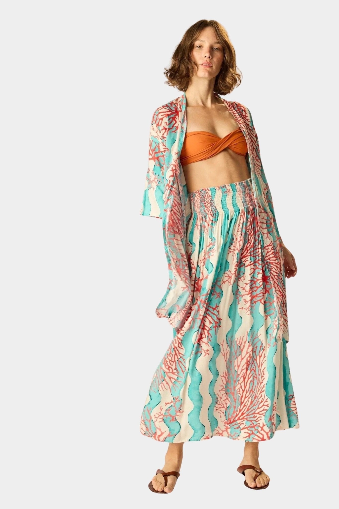 Natalie Martin | Bella Skirt In Coral Wave Turquoise - SHOP YUCCA Skirts NATALIE MARTIN - YUCCA, Women’s clothing store Denver, women’s clothing website, women’s elevated skirts, clothing boutiques near me.