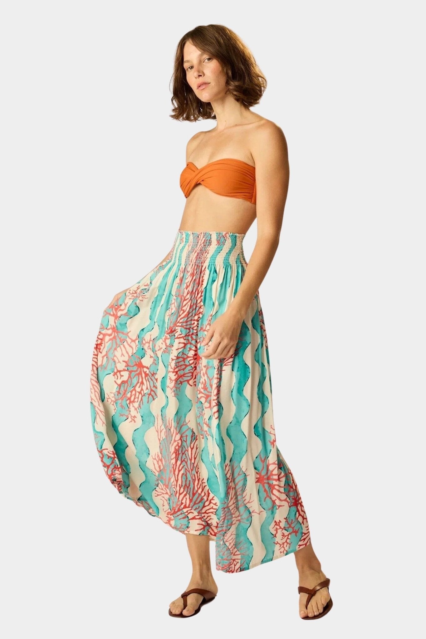 Natalie Martin | Bella Skirt In Coral Wave Turquoise - SHOP YUCCA Skirts NATALIE MARTIN - YUCCA, Women’s clothing store Denver, women’s clothing website, women’s elevated skirts, clothing boutiques near me.