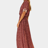 Natalie Martin Bella Skirt Mosaic Spice side profile with lightweight drape