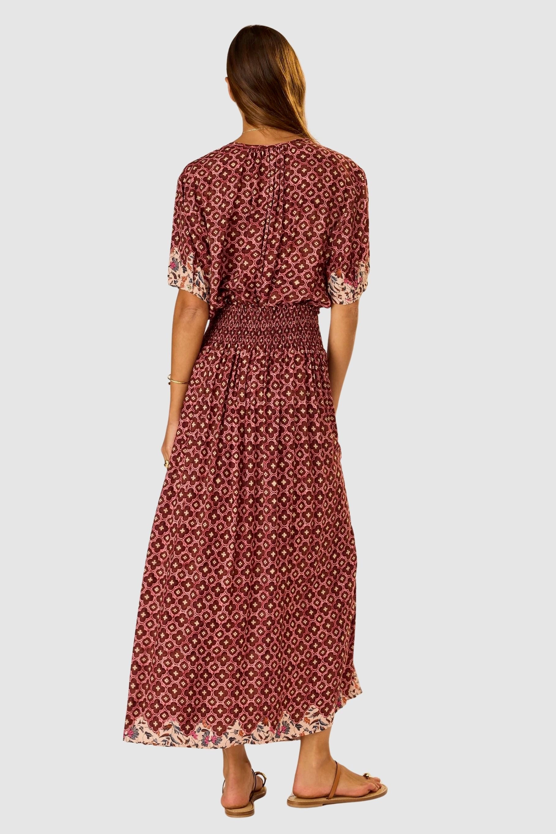 Natalie Martin Bella Skirt Mosaic Spice back view with gathered elastic waistband