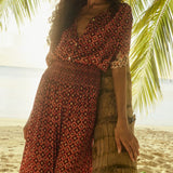 Natalie Martin Bella Skirt Mosaic Spice relaxed printed maxi skirt under palm trees