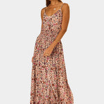Natalie Martin Bella Skirt Wildflower Spice angled front view with gathered waist and full sweeping skirt