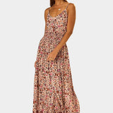 Natalie Martin Bella Skirt Wildflower Spice angled front view with gathered waist and full sweeping skirt