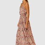 Natalie Martin Bella Skirt Wildflower Spice side profile view with smocked waistband and fluid drape