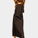 Natalie Martin Anita Skirt Black Silk full-length view with fluid silk drape and elongated slip skirt silhouette at YUCCA Denver