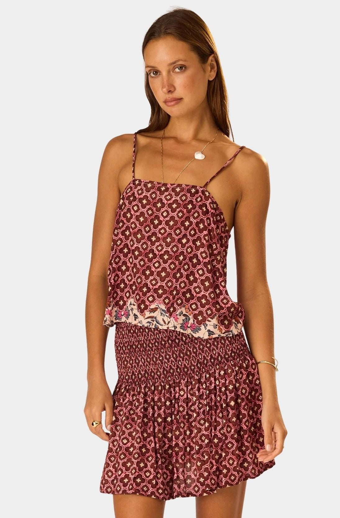 Natalie Martin Fern Cami Mosaic Spice lightweight printed rayon camisole front view