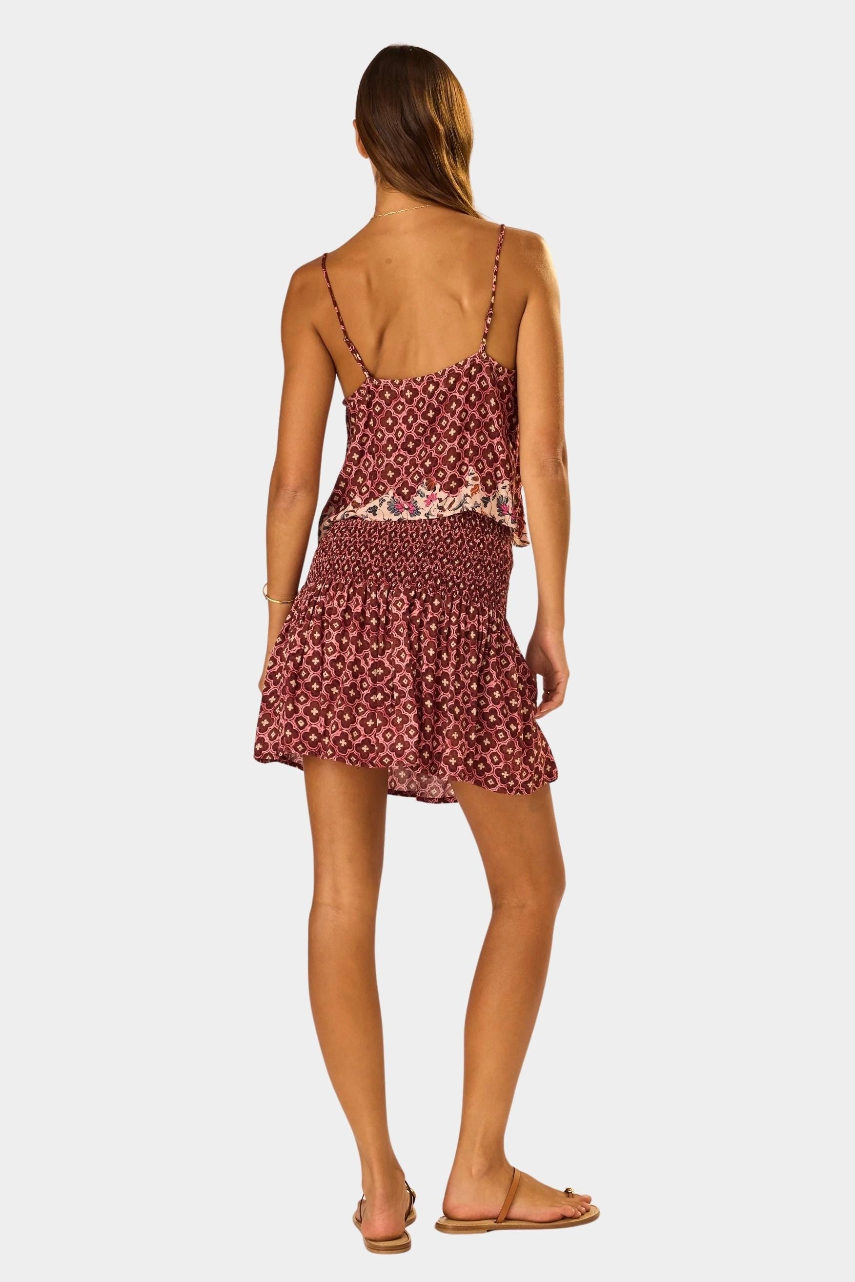 Natalie Martin Fern Cami Mosaic Spice back view with adjustable straps and relaxed drape