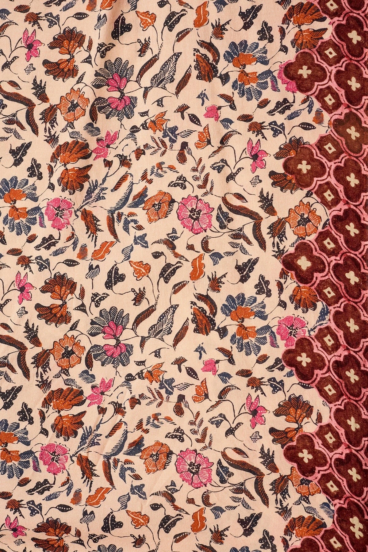 Natalie Martin Fern Cami Wildflower Spice floral print textile detail with contrast border pattern
