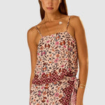 Natalie Martin Fern Cami Wildflower Spice close-up detail with floral print and border hem