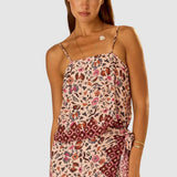 Natalie Martin Fern Cami Wildflower Spice close-up detail with floral print and border hem