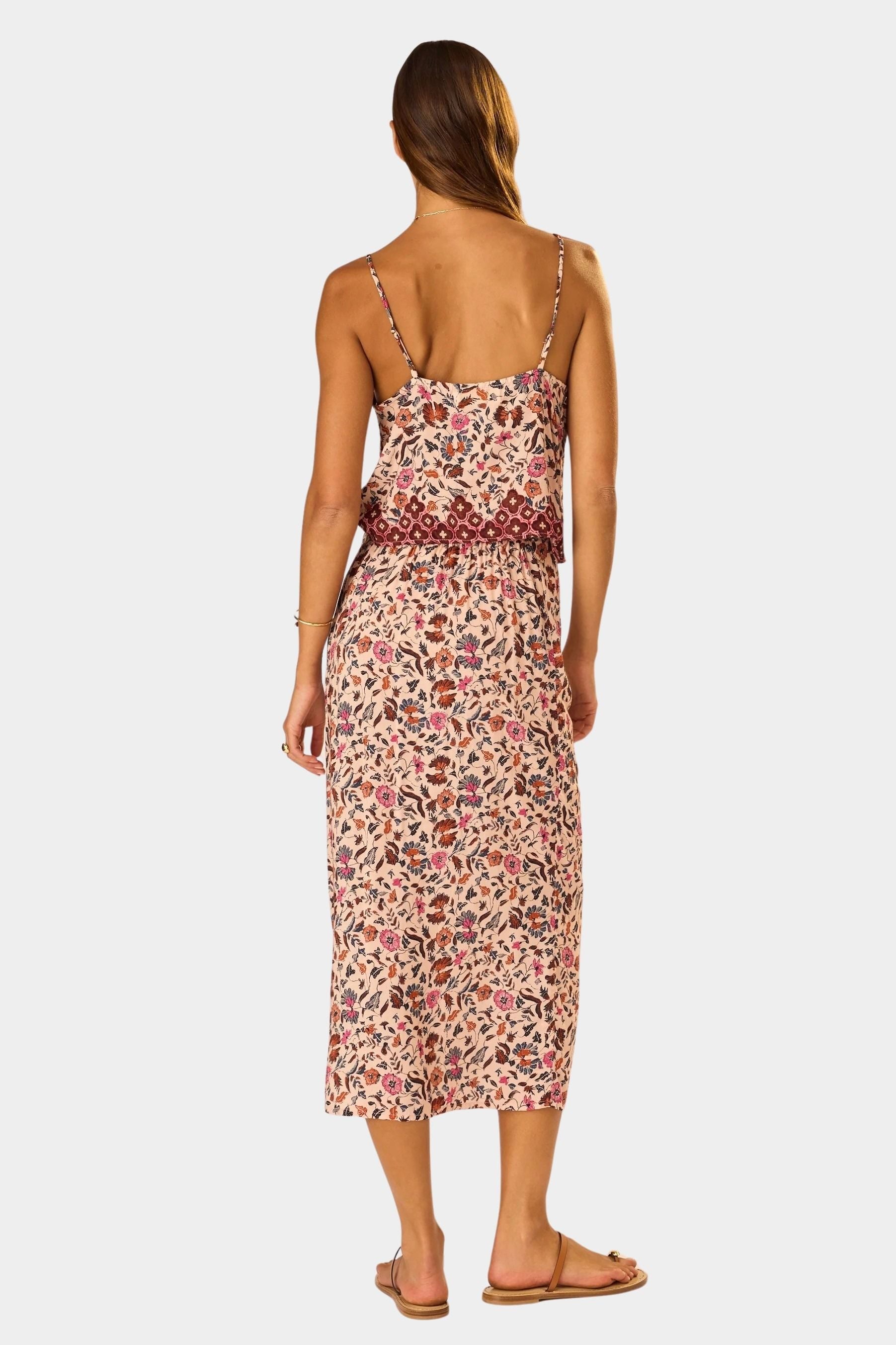 Natalie Martin Fern Cami Wildflower Spice back view with delicate straps and floral print