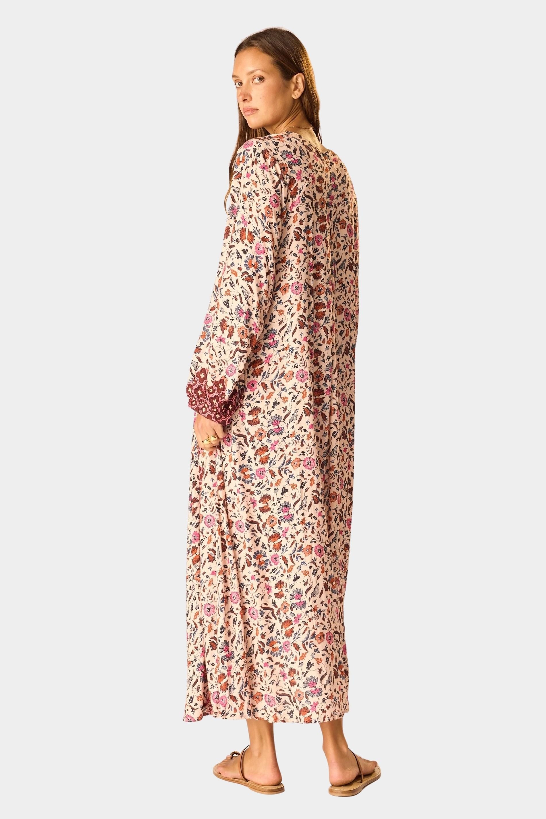 Natalie Martin Fiore Maxi Wildflower Spice relaxed floral maxi dress back side view at YUCCA Denver