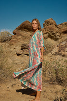 Natalie Martin | Fiore Maxi Dress In Coral Wave Turquoise - SHOP YUCCA Dresses NATALIE MARTIN - YUCCA 