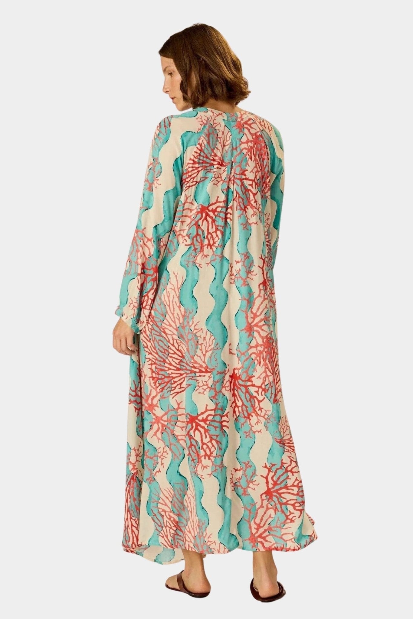 Natalie Martin | Fiore Maxi Dress In Coral Wave Turquoise - SHOP YUCCA Dresses NATALIE MARTIN - YUCCA, Women’s clothing store Denver, boutique stores near me, capsule wardrobe, women’s elevated basics, casual dresses Denver.