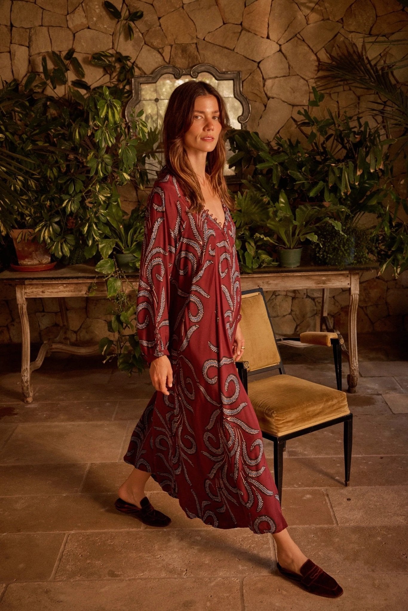Natalie Martin - Fiore Maxi Dress - Feather Bordeaux - Dresses - YUCCA, artistic clothing for women, boutique near me.
