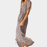 Natalie Martin Monica Dress Delphi Ink front view deep v-neck printed maxi dress
