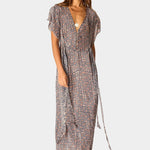 Natalie Martin Monica Dress Delphi Ink front full-length printed dress with waist ties