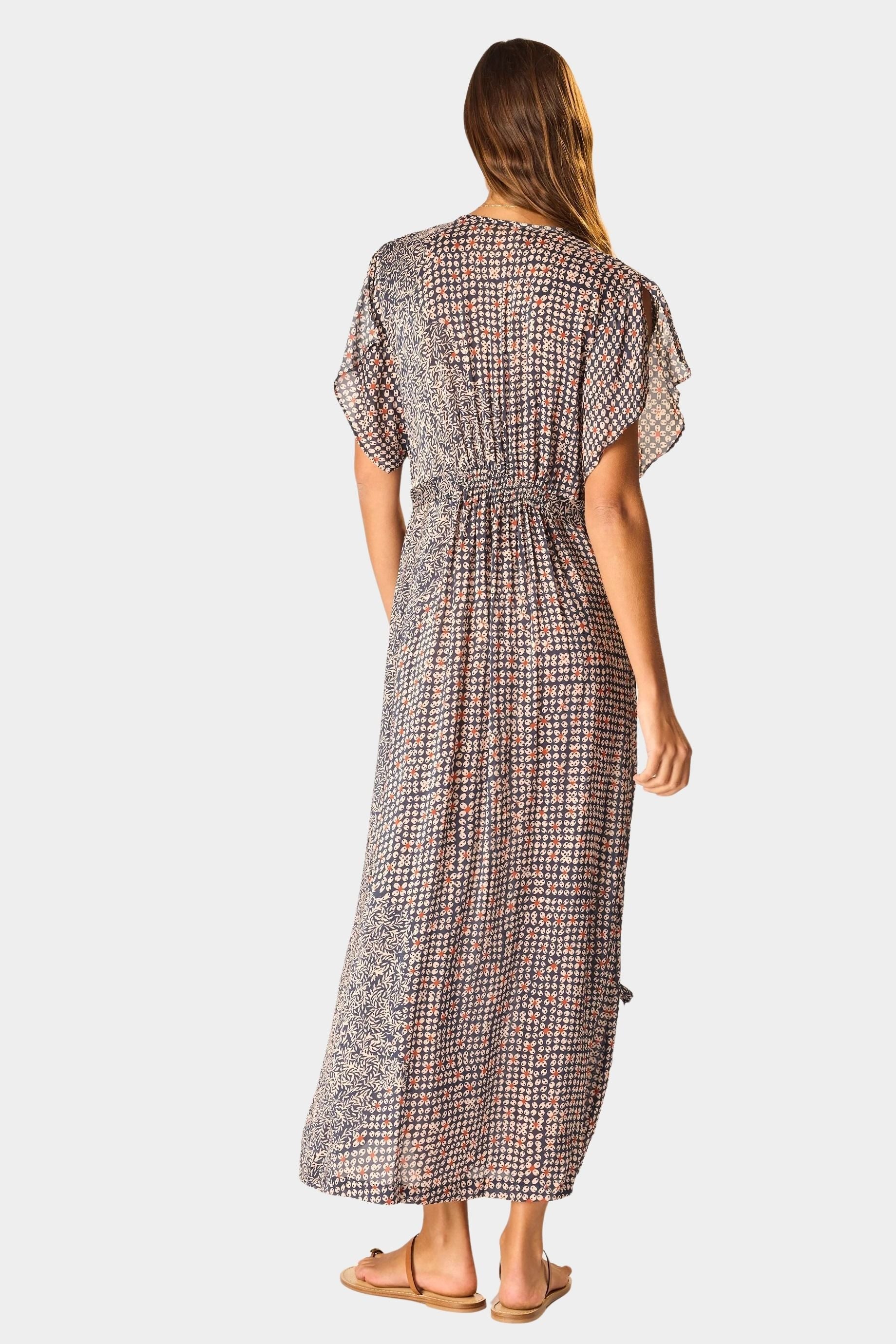 Natalie Martin Monica Dress Delphi Ink back view fluid printed viscose maxi dress