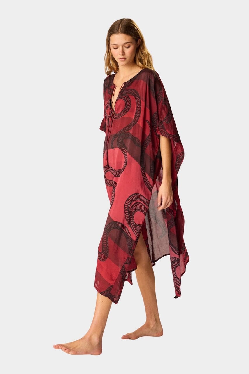 Natalie Martin - Paulina Caftan - Ament Snake Oxblood - Dress - YUCCA, artistic clothing for women, boutique near me.